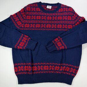 Vintage Le Tigre Men's Large Wool Blend Blue Red Holiday Sweater